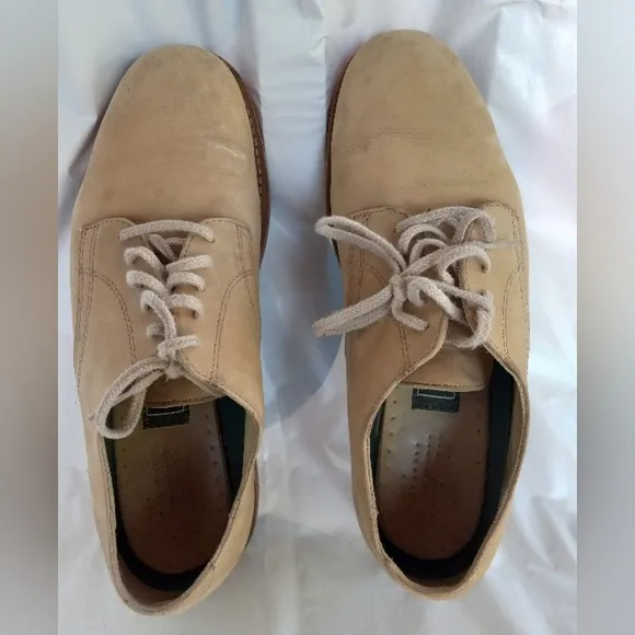 LL Bean Oxford Shoes Beige Leather Suede Vibram 12