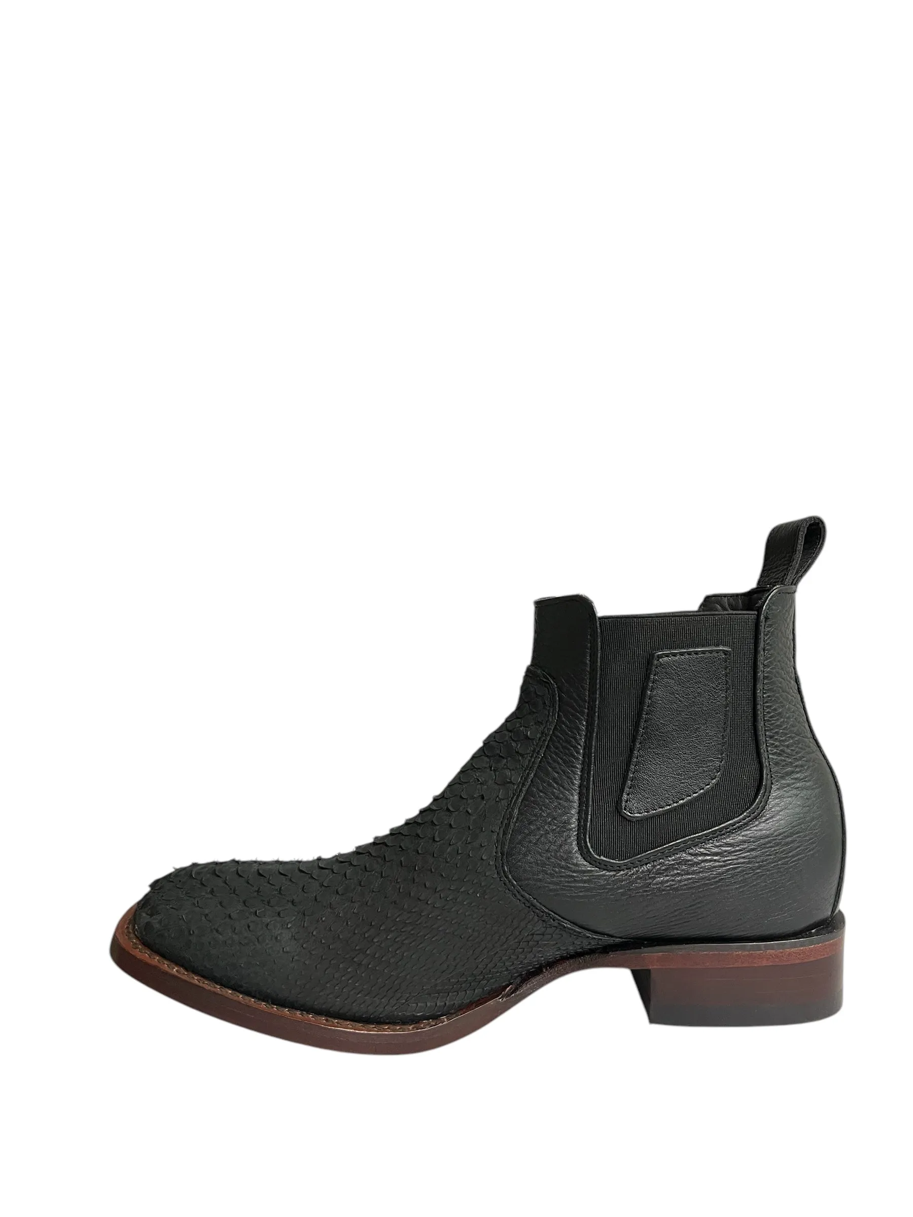 Los Altos Ankle Boot Square Toe Python Nobuck Black - 82BVN5705