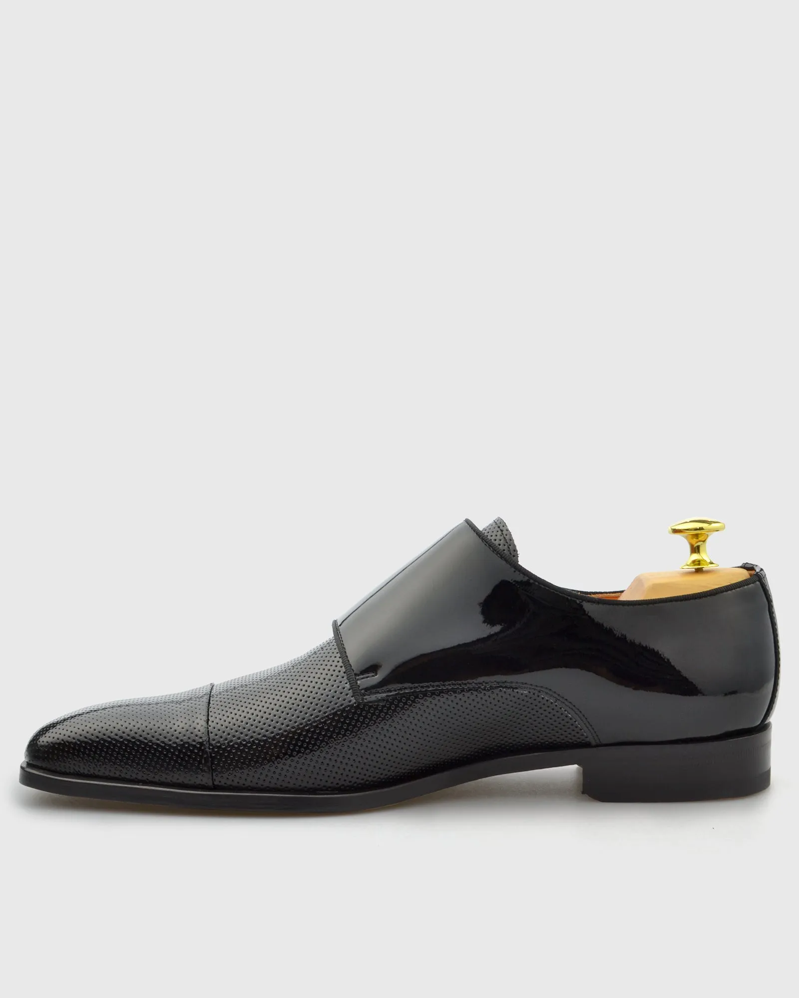 L'STONY 85469 PERFORATED PATENT BLACK MONK STRAP