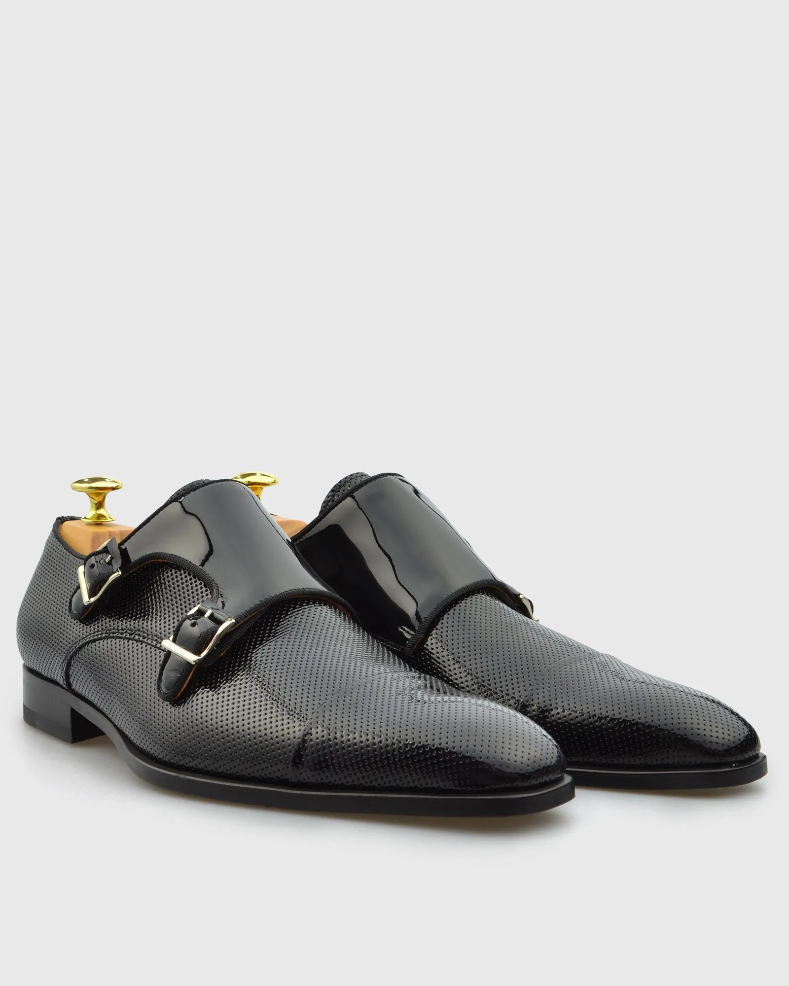 L'STONY 85469 PERFORATED PATENT BLACK MONK STRAP