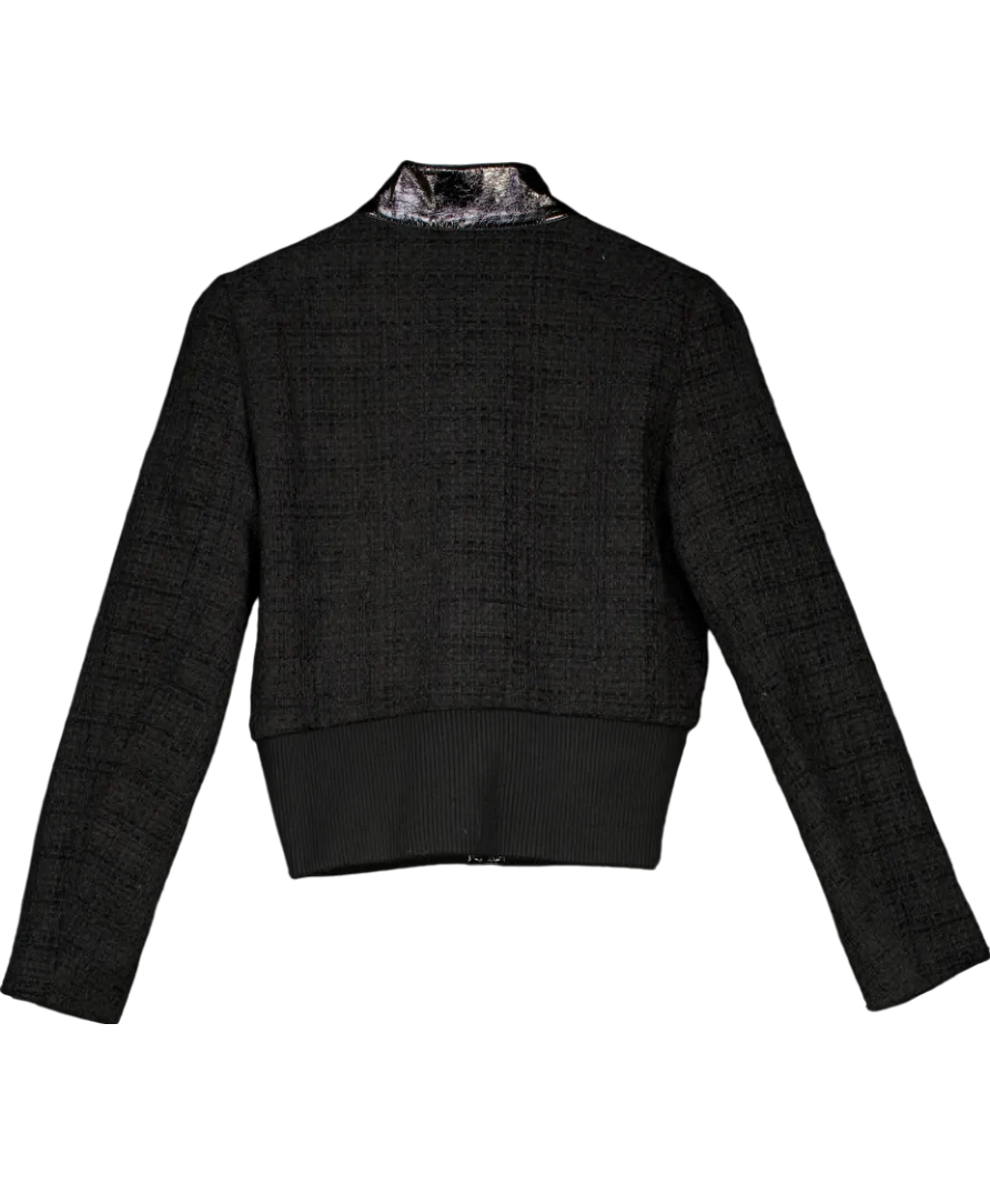 Maje Black Tweed Jacket With Patent Leather Trim UK 8