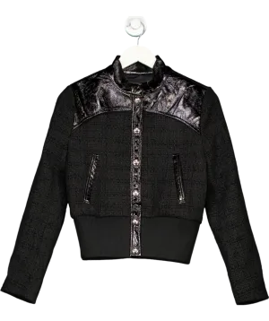 Maje Black Tweed Jacket With Patent Leather Trim UK 8