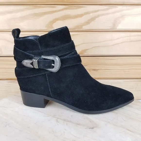 Marc Fisher 6.5 US Yandi Black Suede/Leather Ankle Boots Western Booties NEW