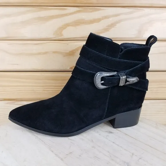 Marc Fisher 6.5 US Yandi Black Suede/Leather Ankle Boots Western Booties NEW