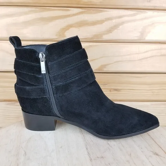 Marc Fisher 6.5 US Yandi Black Suede/Leather Ankle Boots Western Booties NEW
