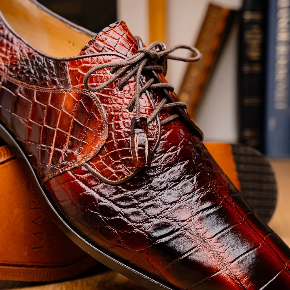 Marco Di Milano Fitipaldi in Rustic Cognac Alligator Derby Dress Shoes