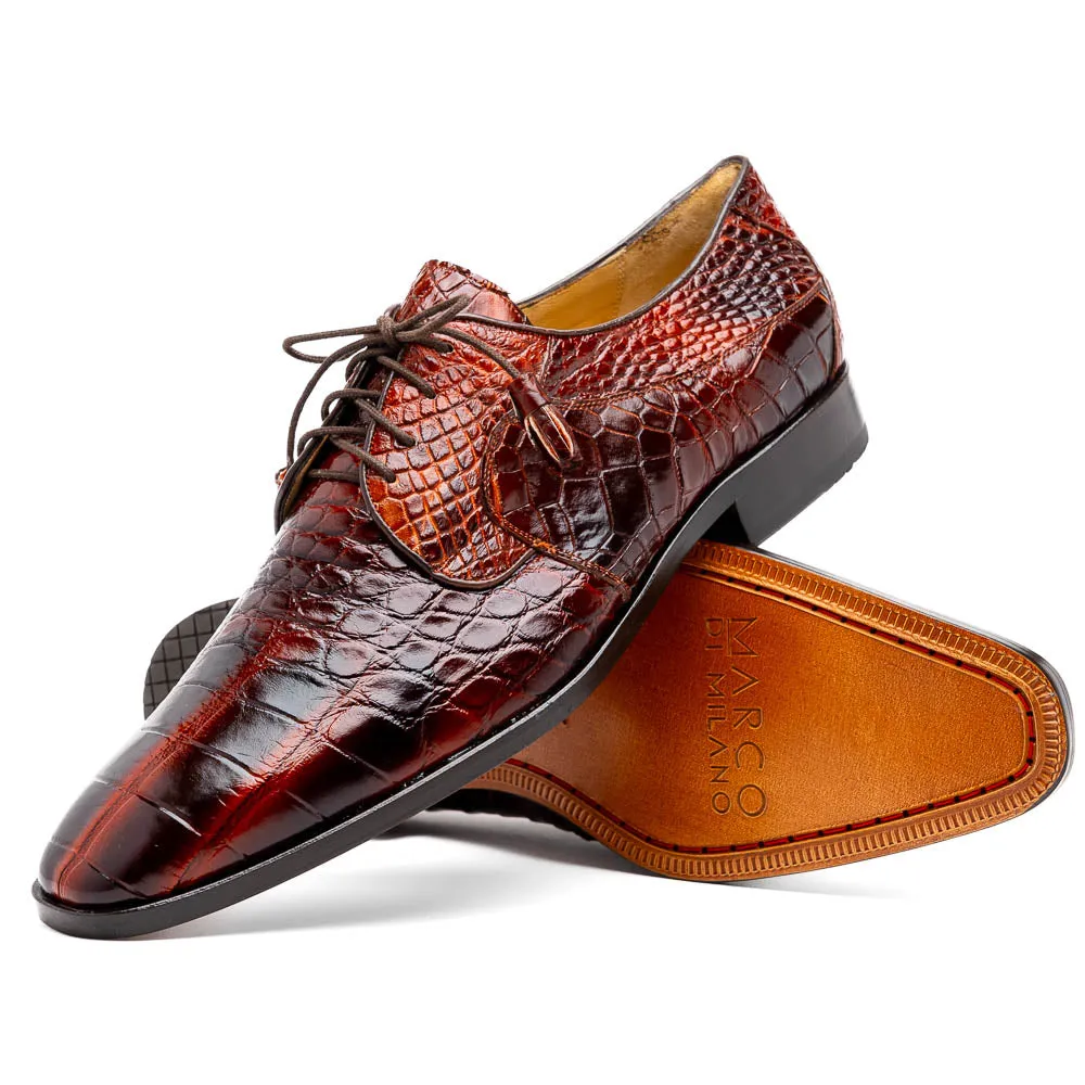 Marco Di Milano Fitipaldi in Rustic Cognac Alligator Derby Dress Shoes