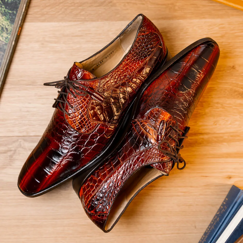 Marco Di Milano Fitipaldi in Rustic Cognac Alligator Derby Dress Shoes