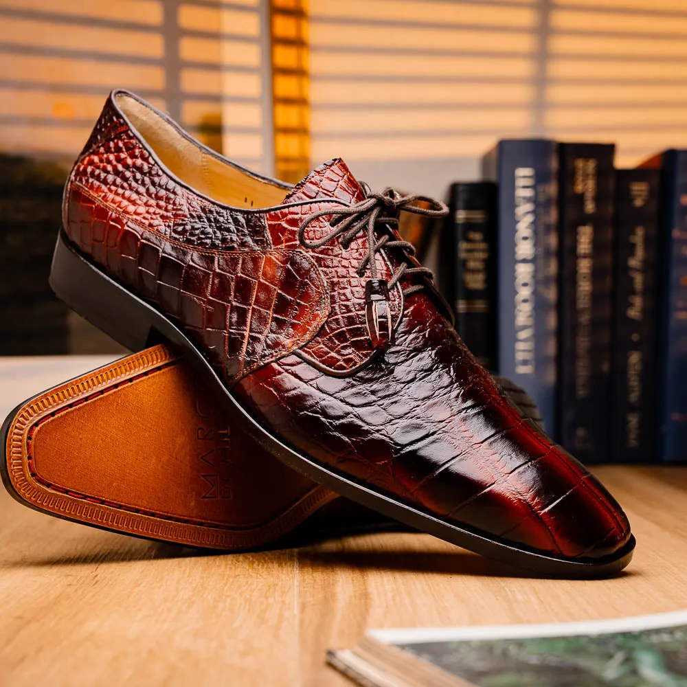 Marco Di Milano Fitipaldi in Rustic Cognac Alligator Derby Dress Shoes