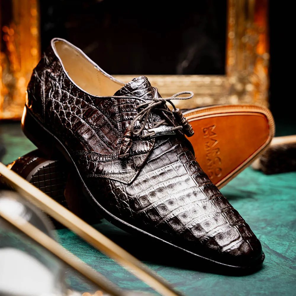 Marco Di Milano Lacio in Brown Caiman Crocodile Derby Dress Shoes