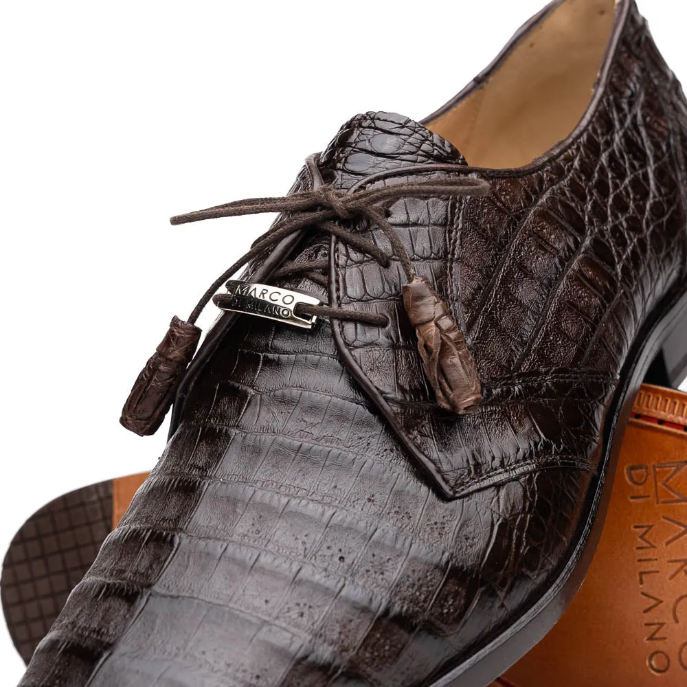 Marco Di Milano Lacio in Brown Caiman Crocodile Derby Dress Shoes