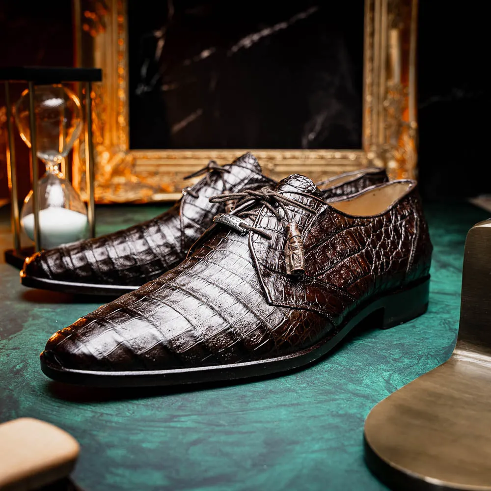 Marco Di Milano Lacio in Brown Caiman Crocodile Derby Dress Shoes