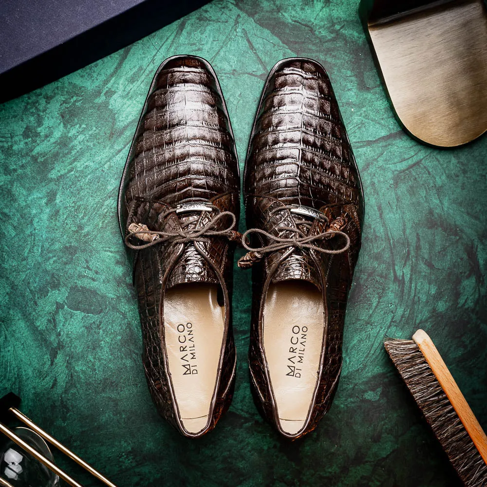 Marco Di Milano Lacio in Brown Caiman Crocodile Derby Dress Shoes