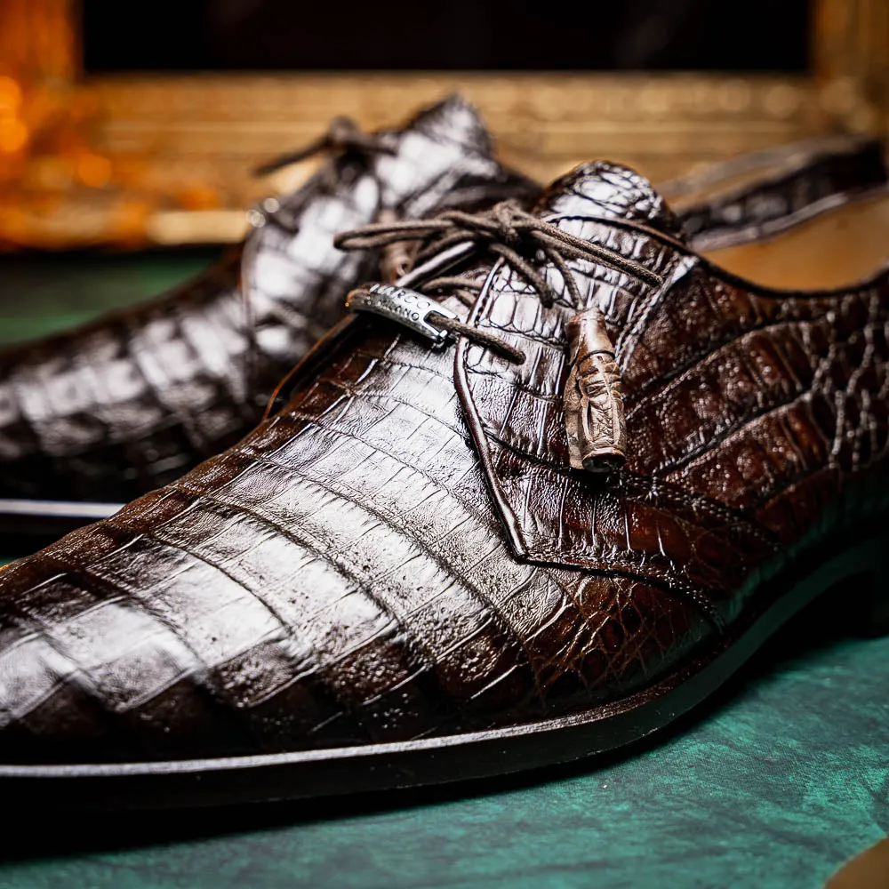 Marco Di Milano Lacio in Brown Caiman Crocodile Derby Dress Shoes
