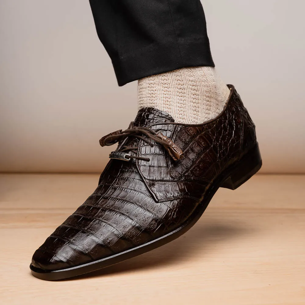 Marco Di Milano Lacio in Brown Caiman Crocodile Derby Dress Shoes