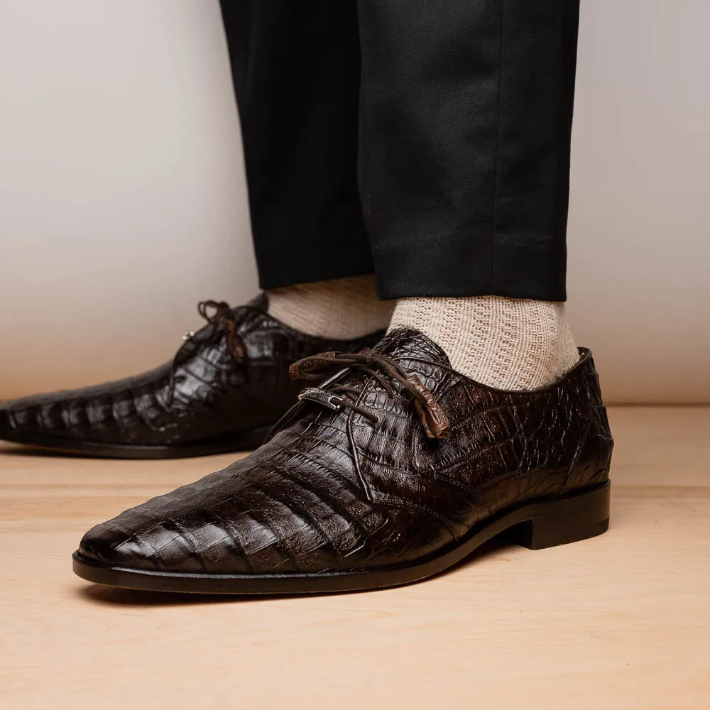 Marco Di Milano Lacio in Brown Caiman Crocodile Derby Dress Shoes