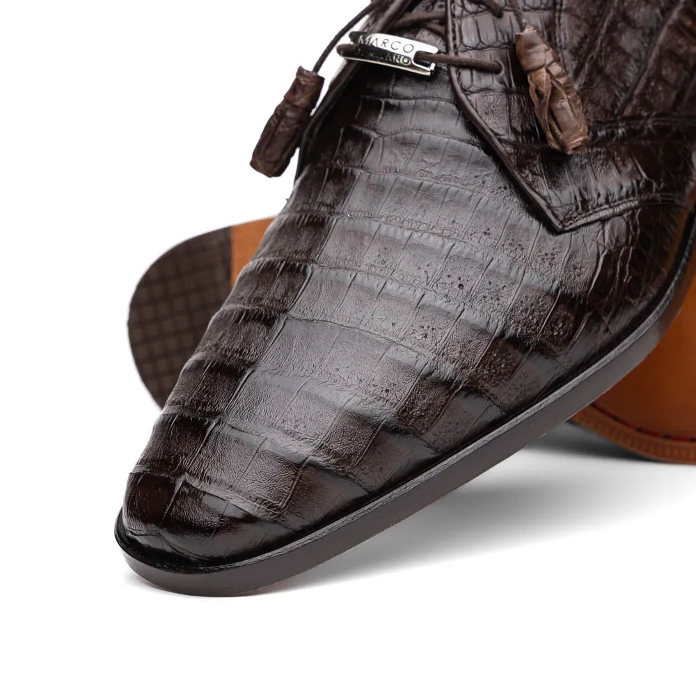 Marco Di Milano Lacio in Brown Caiman Crocodile Derby Dress Shoes