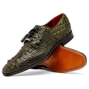 Marco Di Milano Nilo Wood Green Hornback Crocodile Derby Oxford Dress Shoes