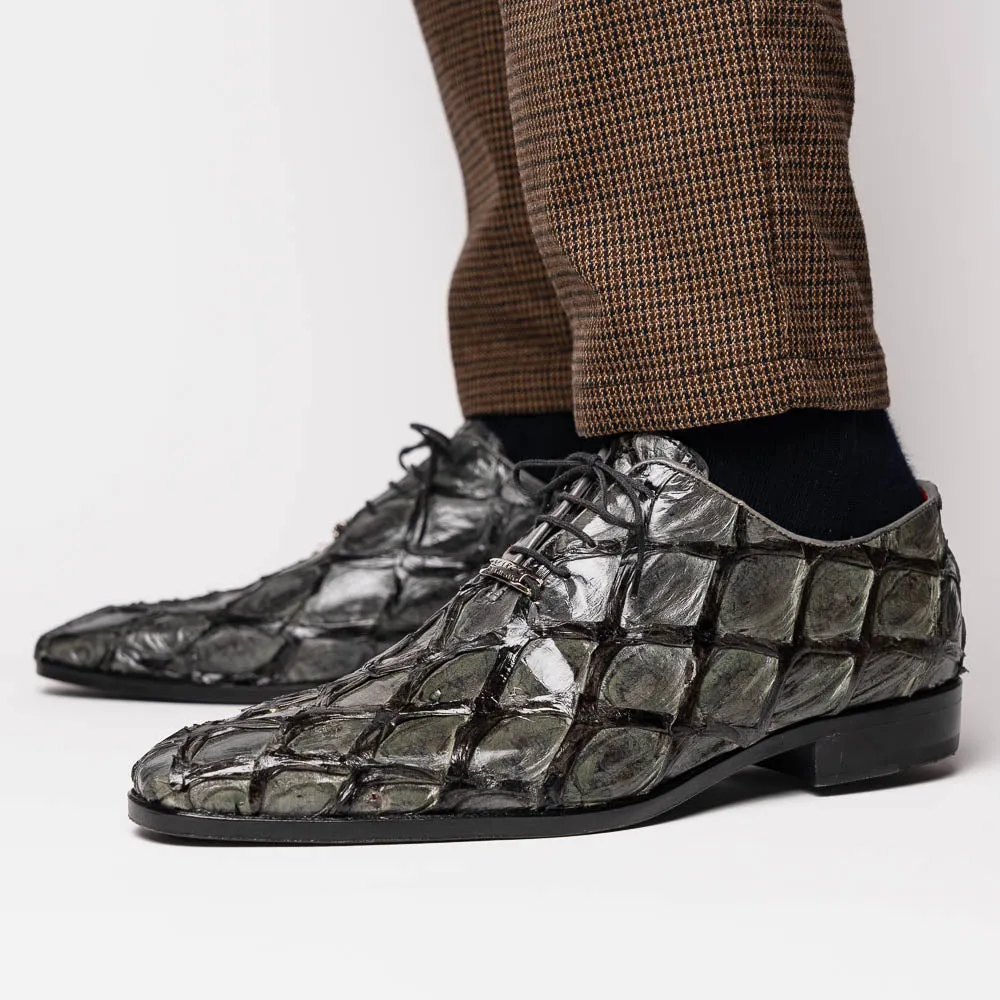 Marco Di Milano Olivieri Grey Pirarucu Oxford Dress Shoes