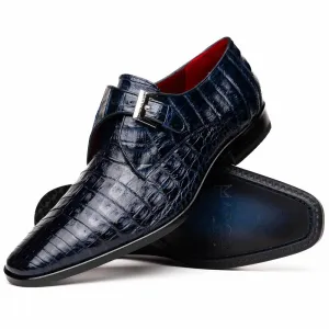 Marco Di Milano Rovigo in Navy Caiman Crocodile Monk Strap Dress Shoes