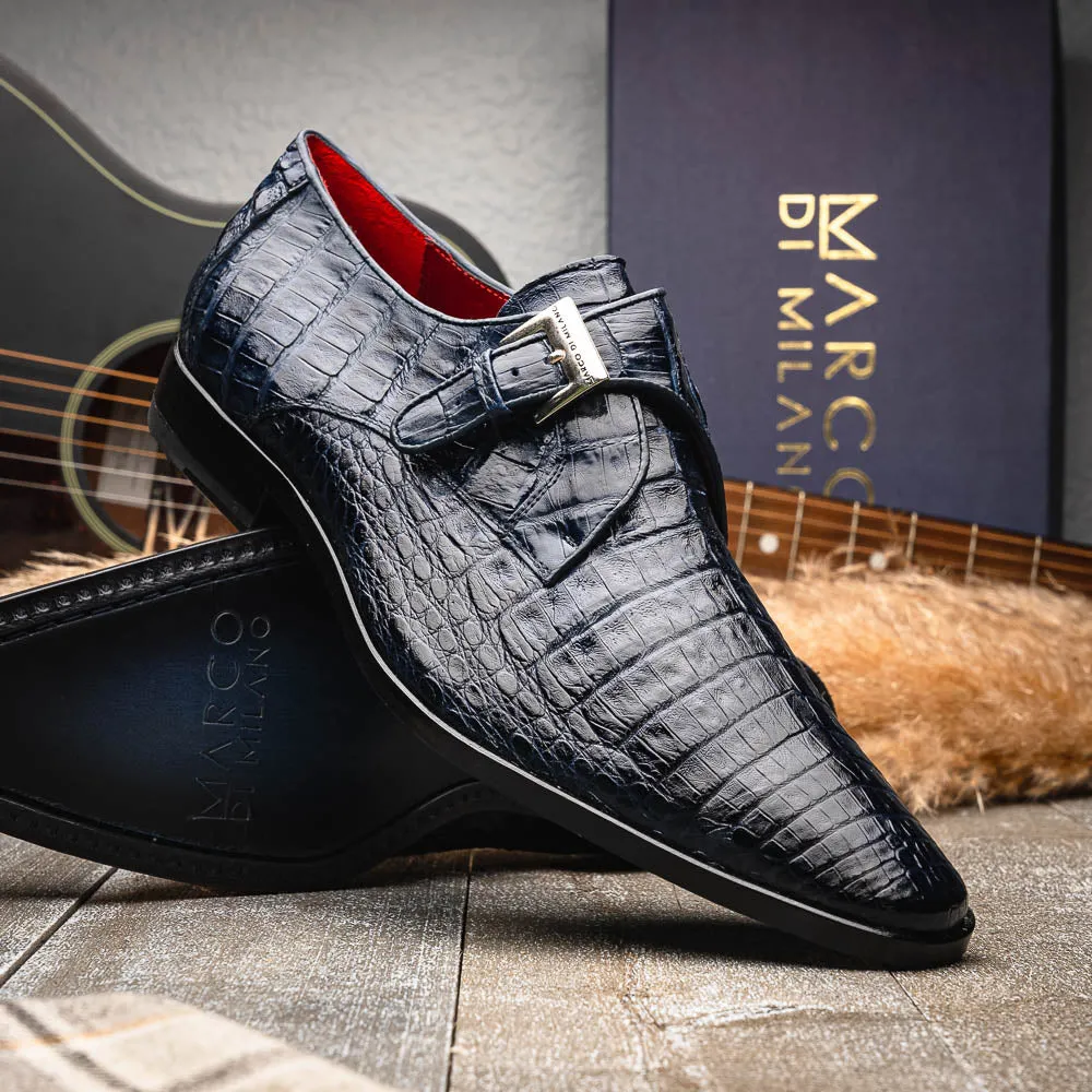 Marco Di Milano Rovigo in Navy Caiman Crocodile Monk Strap Dress Shoes