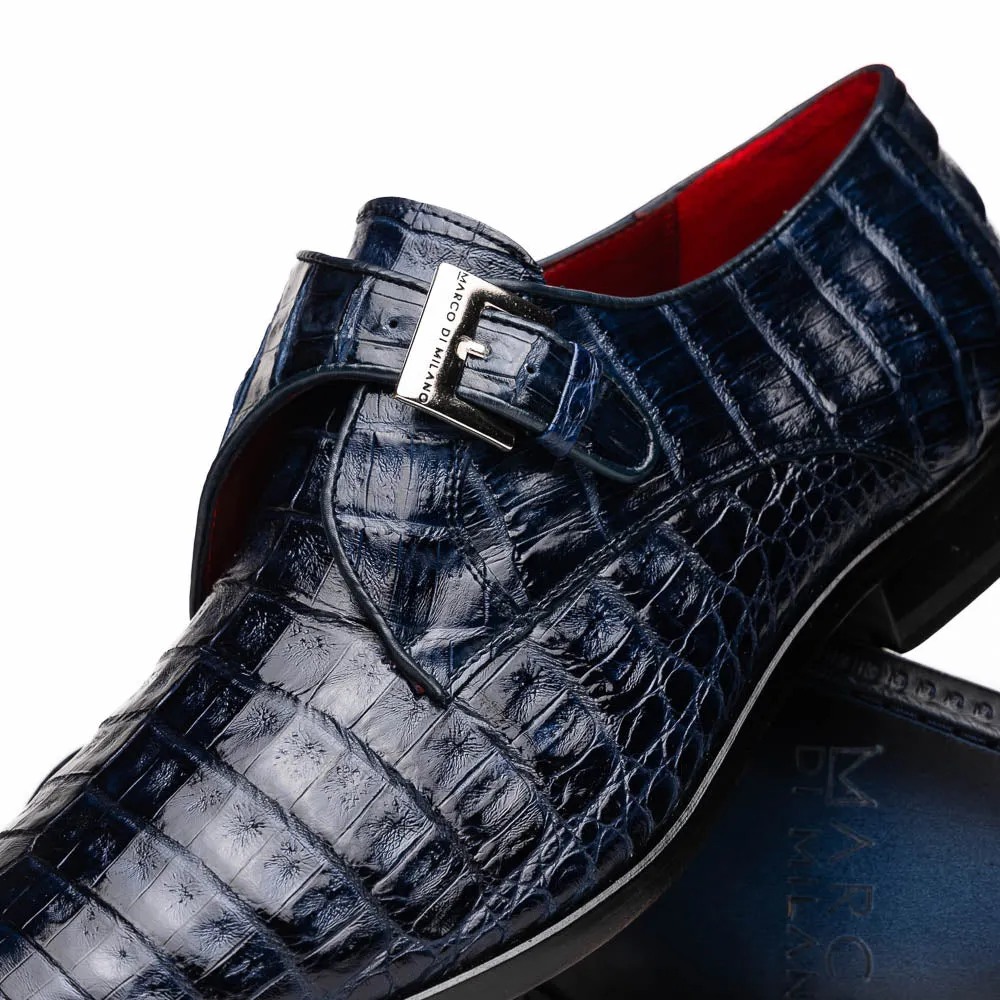 Marco Di Milano Rovigo in Navy Caiman Crocodile Monk Strap Dress Shoes