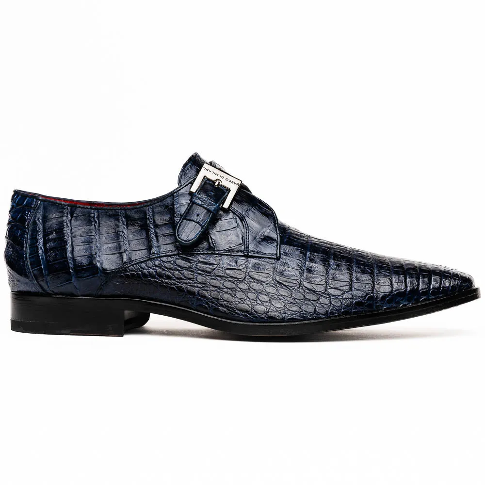 Marco Di Milano Rovigo in Navy Caiman Crocodile Monk Strap Dress Shoes