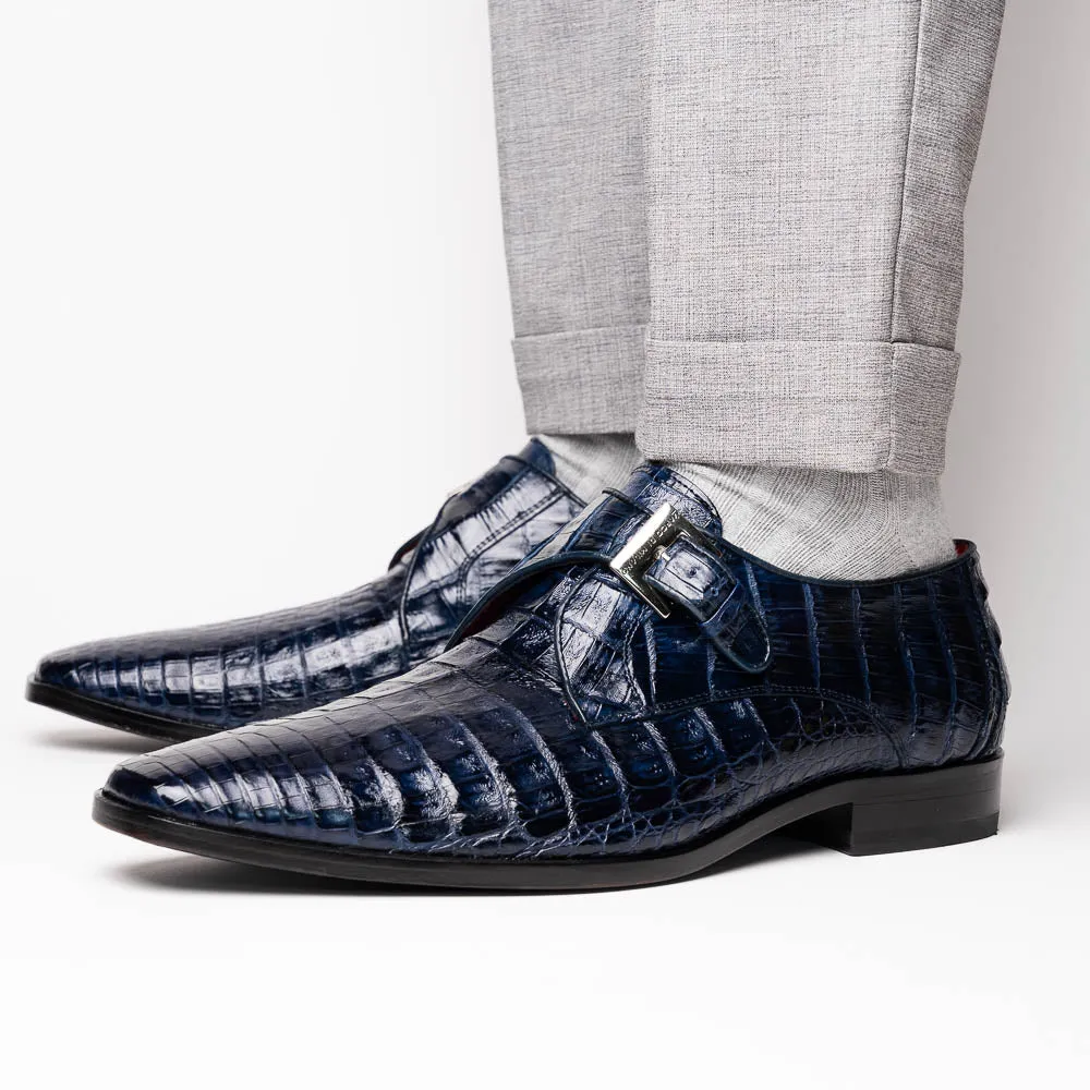 Marco Di Milano Rovigo in Navy Caiman Crocodile Monk Strap Dress Shoes