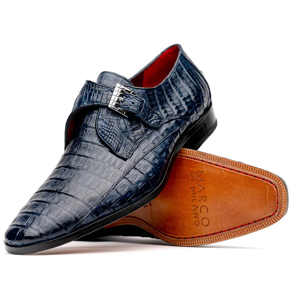 Marco Di Milano Rovigo in Navy Caiman Crocodile Monk Strap Dress Shoes