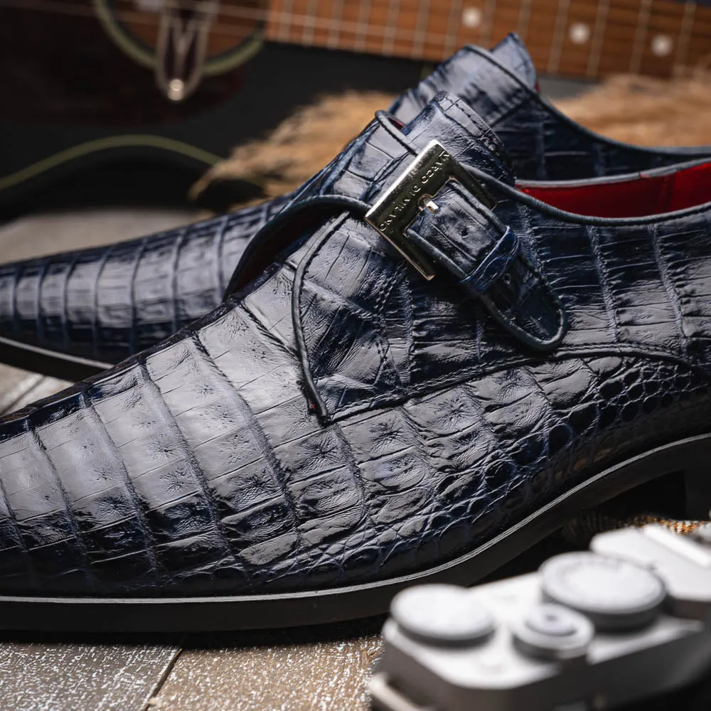 Marco Di Milano Rovigo in Navy Caiman Crocodile Monk Strap Dress Shoes