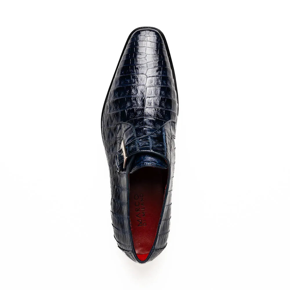 Marco Di Milano Rovigo in Navy Caiman Crocodile Monk Strap Dress Shoes