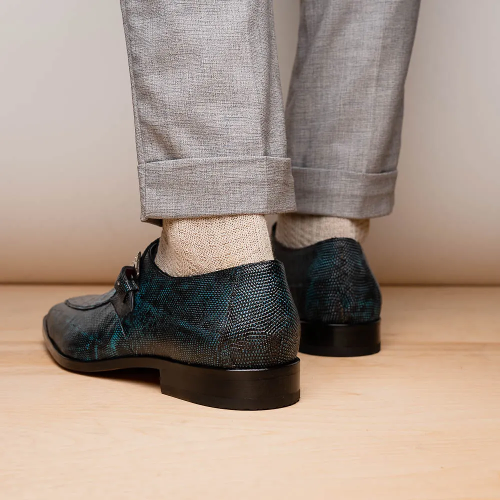 Marco Di Milano Toluca in Blue / Black Crocodile & Lizard Monk Strap Dress Shoes