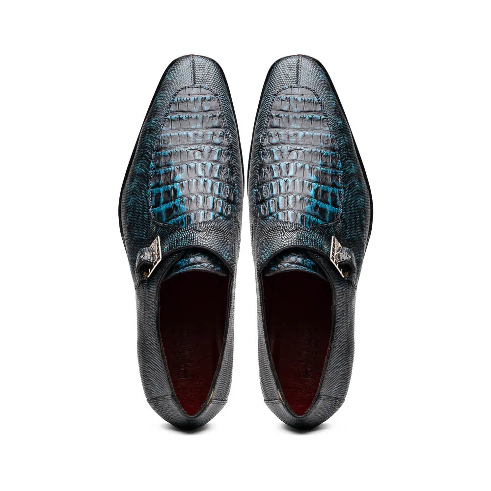 Marco Di Milano Toluca in Blue / Black Crocodile & Lizard Monk Strap Dress Shoes
