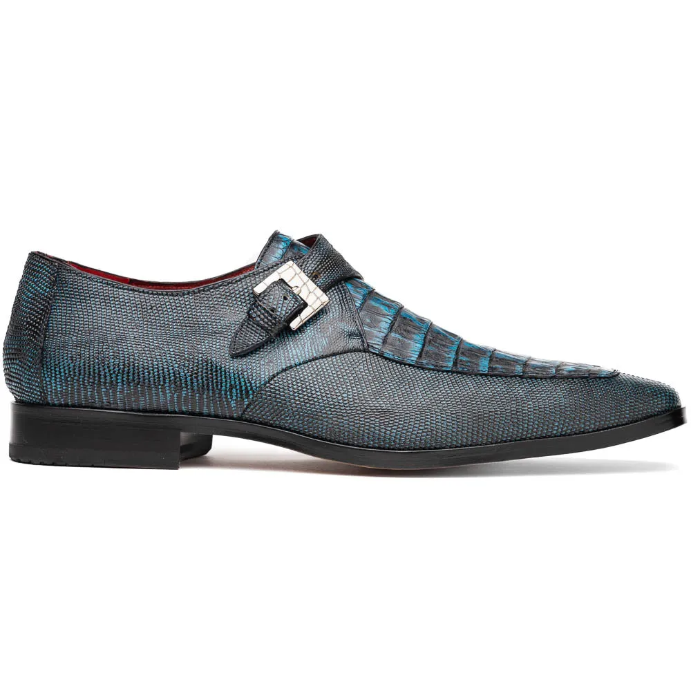 Marco Di Milano Toluca in Blue / Black Crocodile & Lizard Monk Strap Dress Shoes