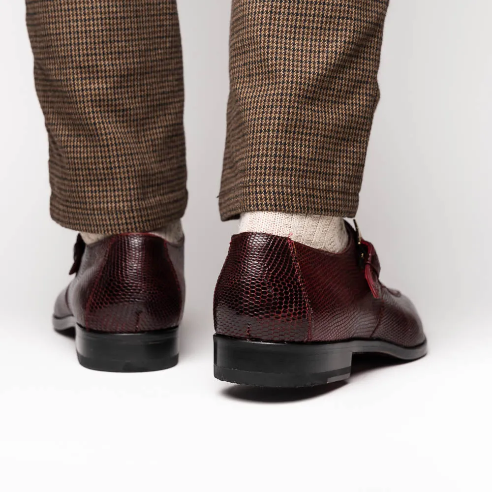 Marco Di Milano Toluca in Wine Crocodile & Lizard Monk Strap Dress Shoes