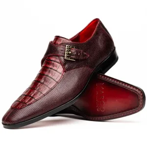 Marco Di Milano Toluca in Wine Crocodile & Lizard Monk Strap Dress Shoes