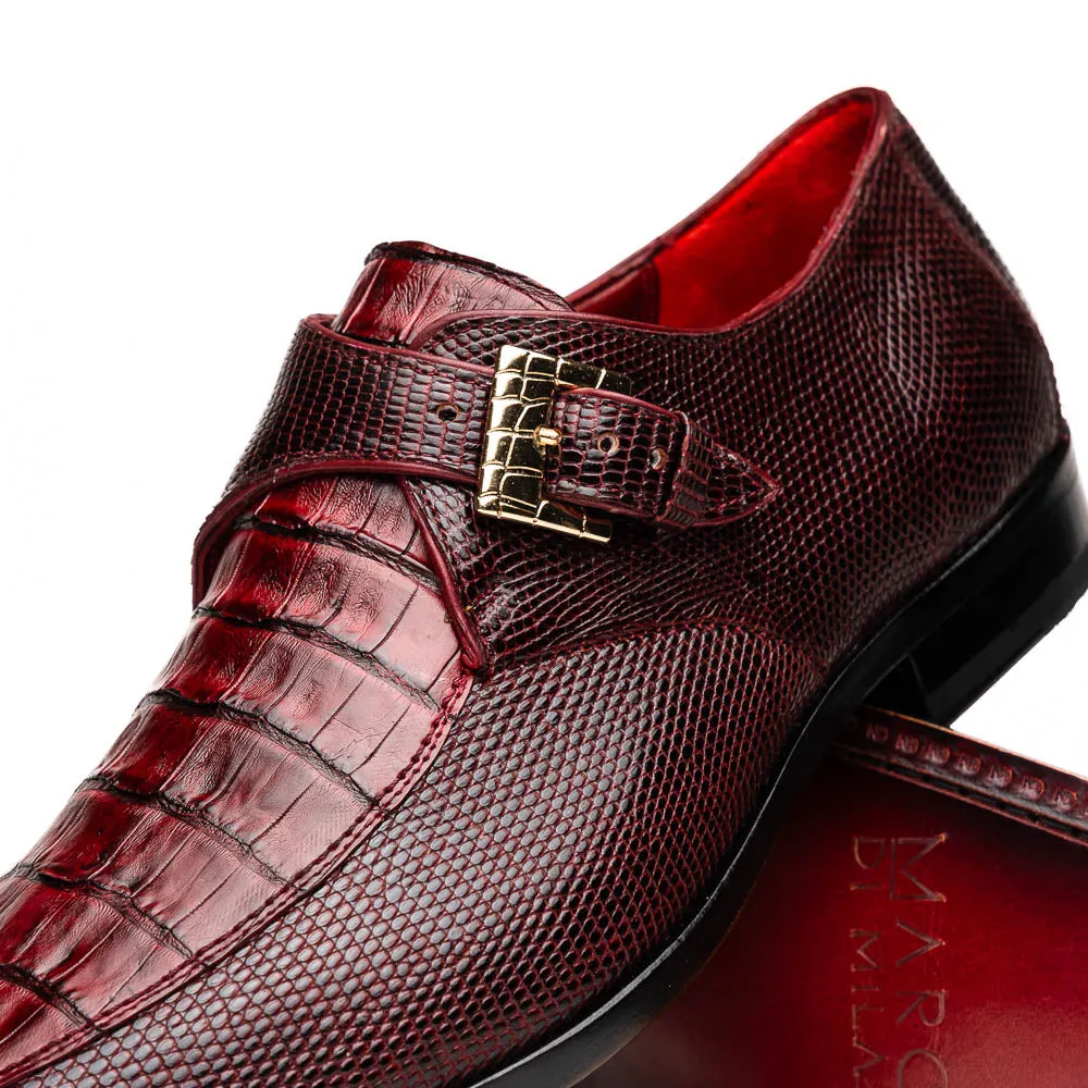 Marco Di Milano Toluca in Wine Crocodile & Lizard Monk Strap Dress Shoes