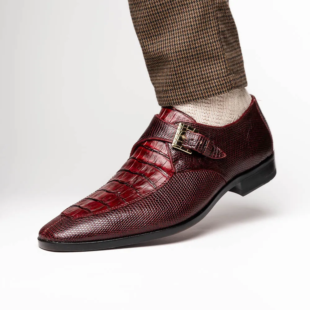 Marco Di Milano Toluca in Wine Crocodile & Lizard Monk Strap Dress Shoes