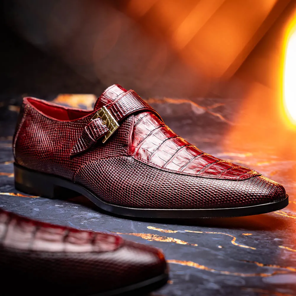 Marco Di Milano Toluca in Wine Crocodile & Lizard Monk Strap Dress Shoes