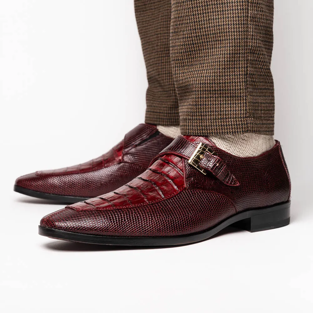 Marco Di Milano Toluca in Wine Crocodile & Lizard Monk Strap Dress Shoes