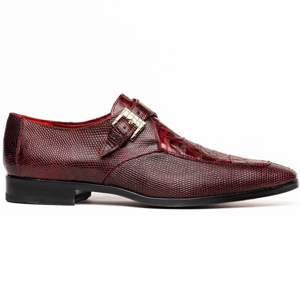 Marco Di Milano Toluca in Wine Crocodile & Lizard Monk Strap Dress Shoes