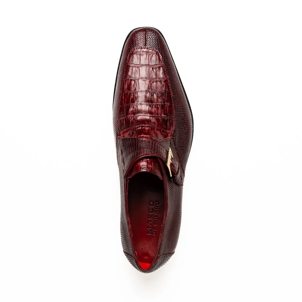 Marco Di Milano Toluca in Wine Crocodile & Lizard Monk Strap Dress Shoes