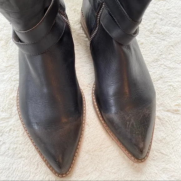 Matt Bernson Vox distressed buckle brown leather moto ankle boots woman’s 9.5