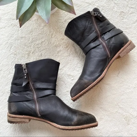 Matt Bernson Vox distressed buckle brown leather moto ankle boots woman’s 9.5