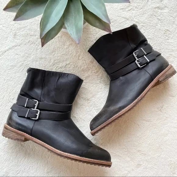 Matt Bernson Vox distressed buckle brown leather moto ankle boots woman’s 9.5