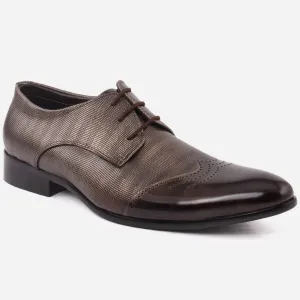 Men “DAMIEN” Perforated Design Patent Toe Lace Up Textured Surface Oxford Leather Formal Shoes
