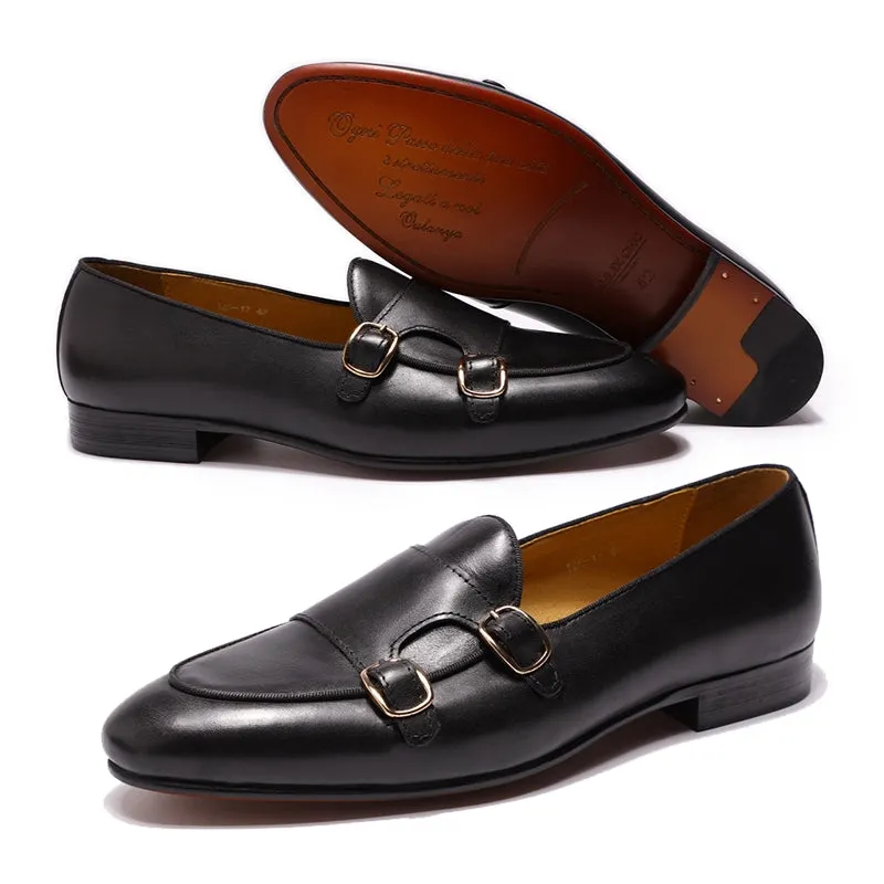 Men Loafers Leather Monk Strap Shoes