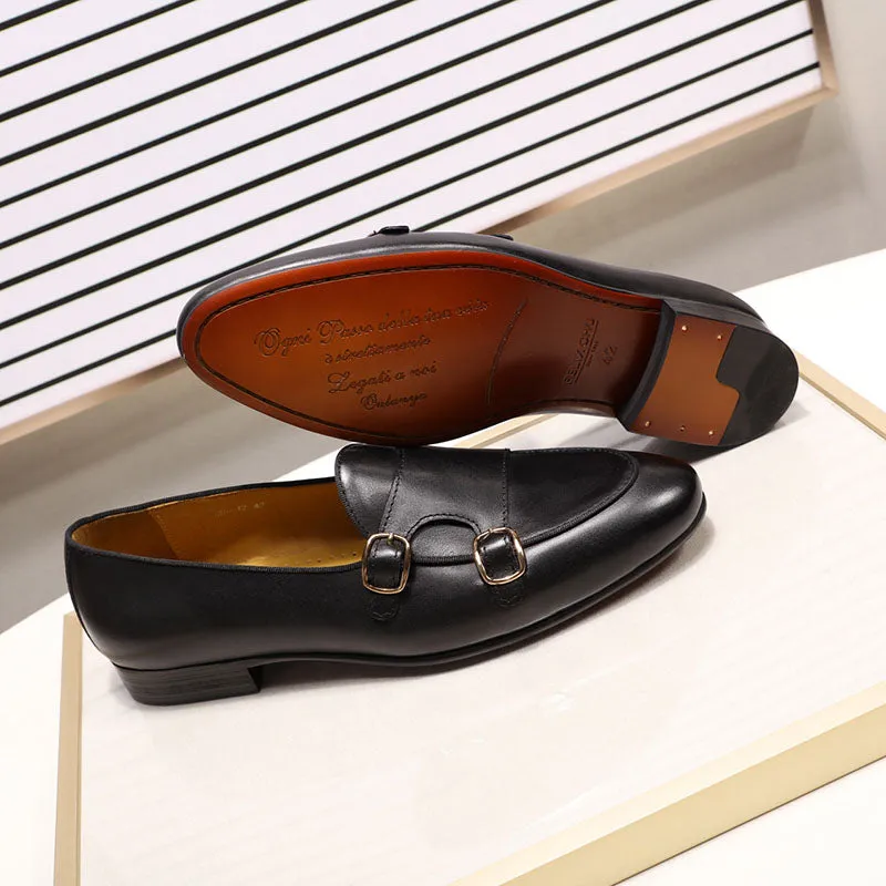 Men Loafers Leather Monk Strap Shoes