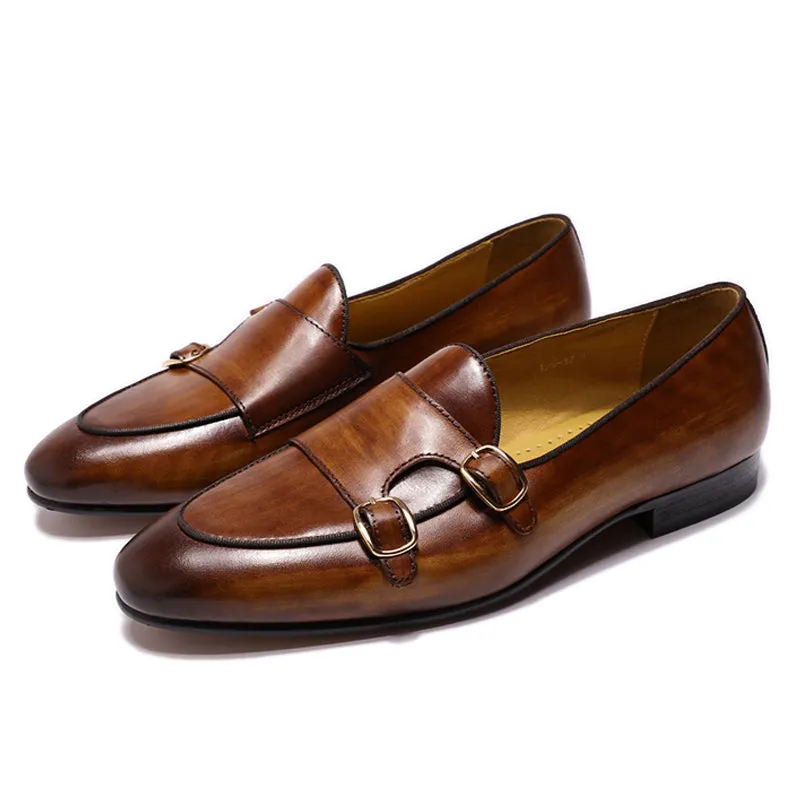 Men Loafers Leather Monk Strap Shoes