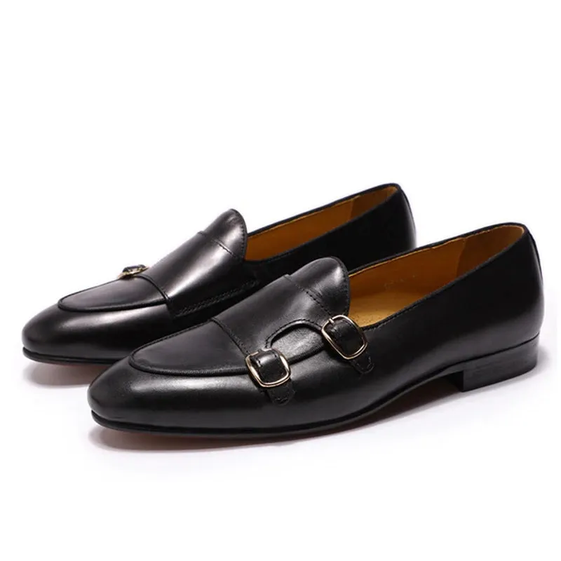 Men Loafers Leather Monk Strap Shoes